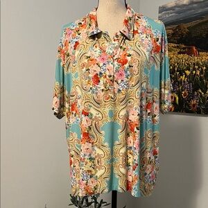 Johnny Was Knit Floral Polo